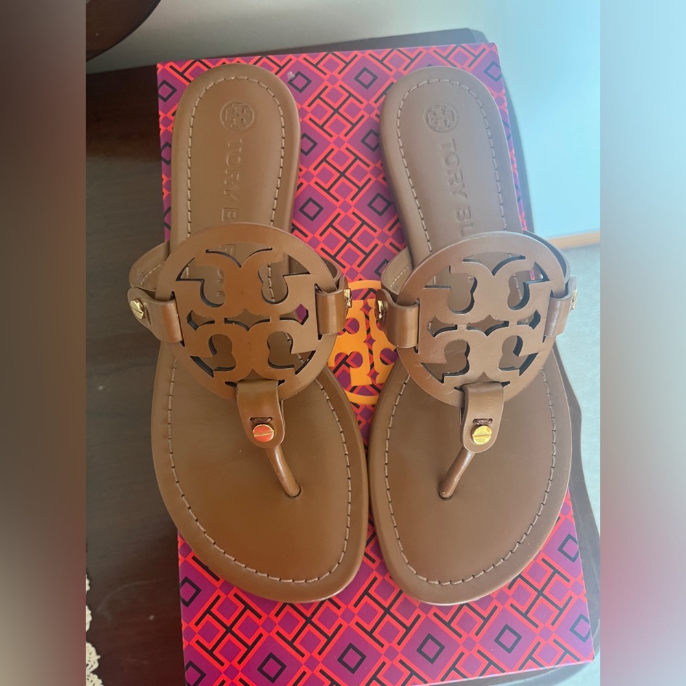 Tory Burch Brown Leather Miller Sandals